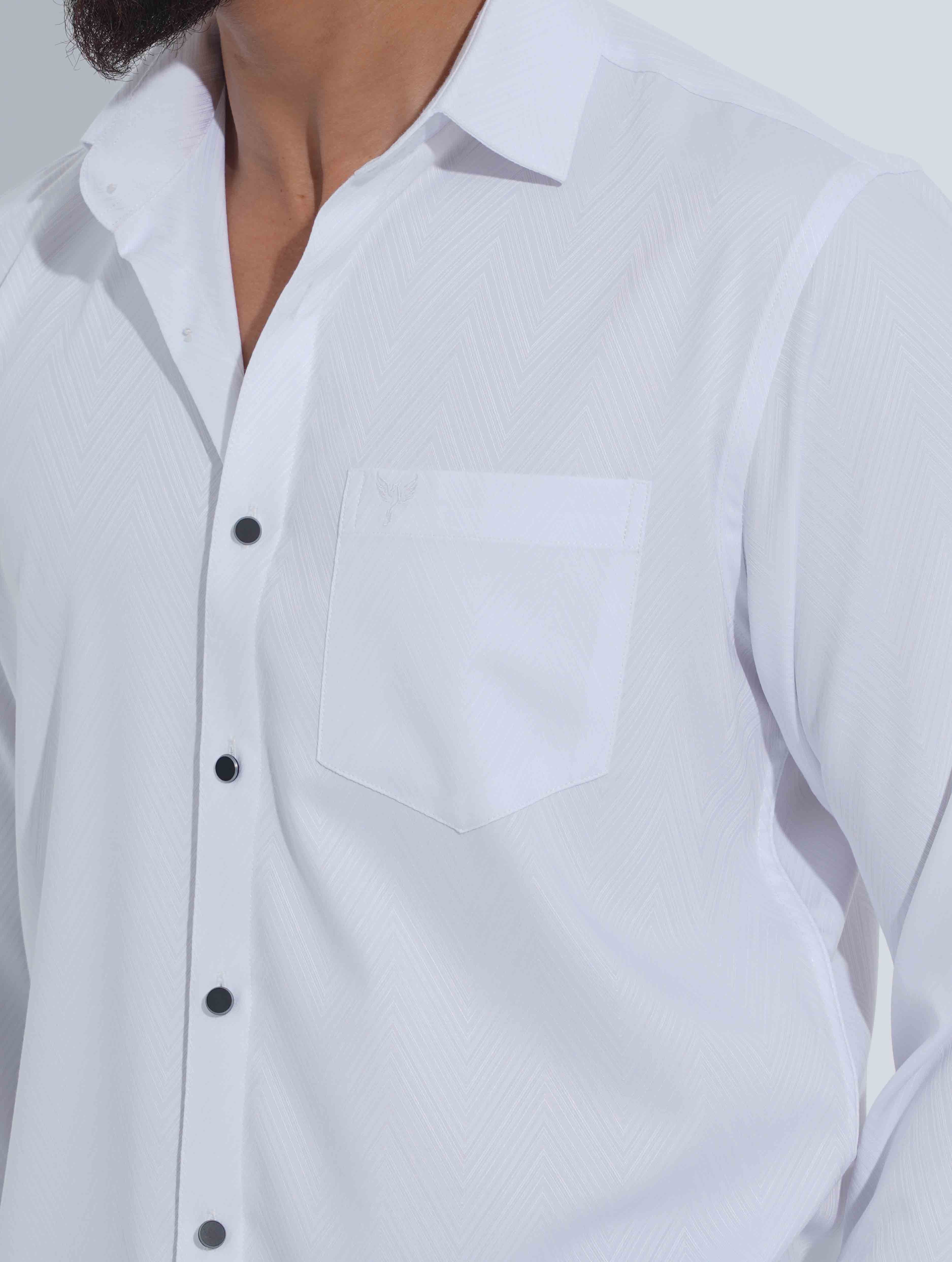 White Zigzag Premium Bamboo Silk Shirt