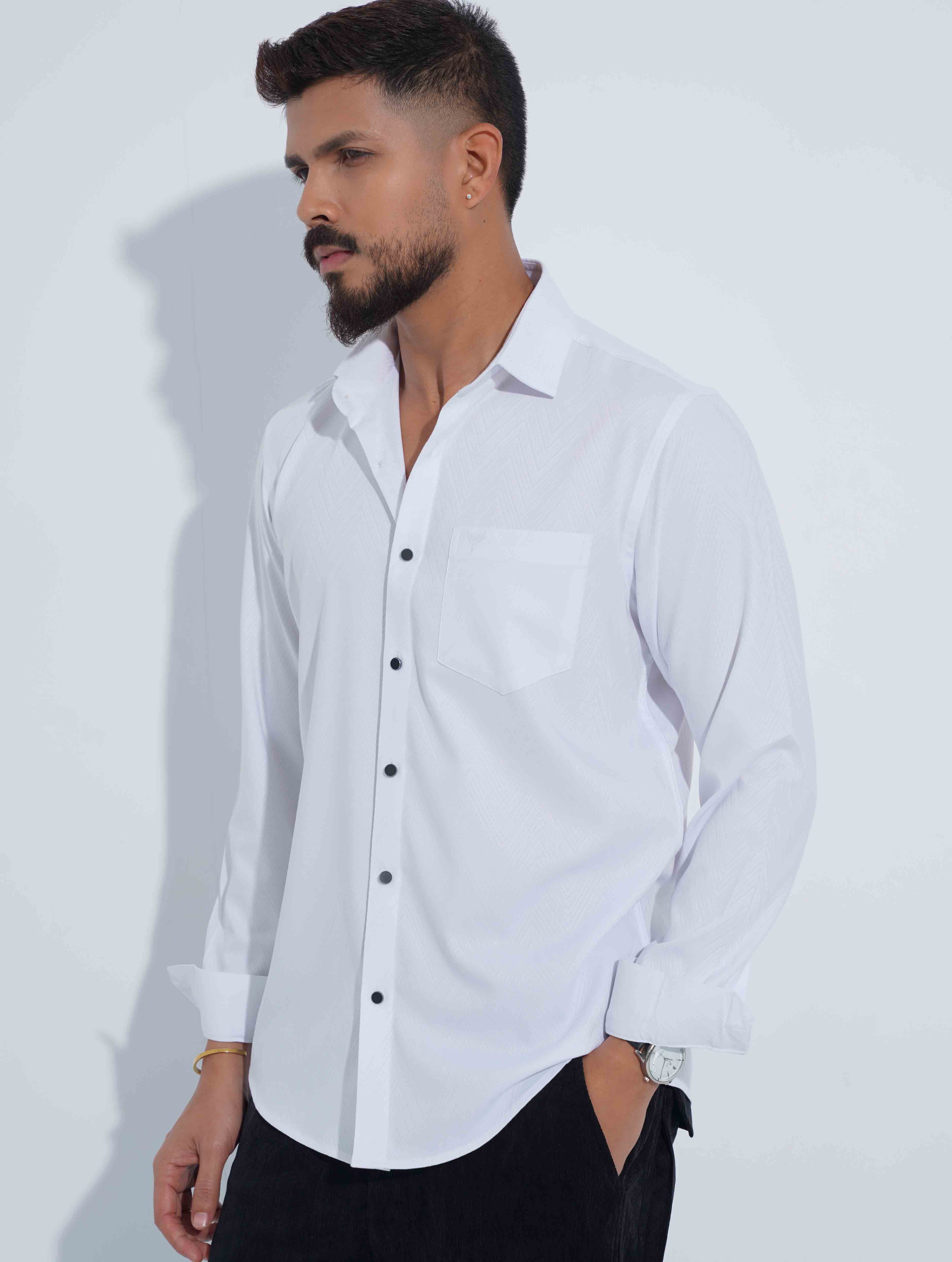 White Zigzag Premium Bamboo Silk Shirt