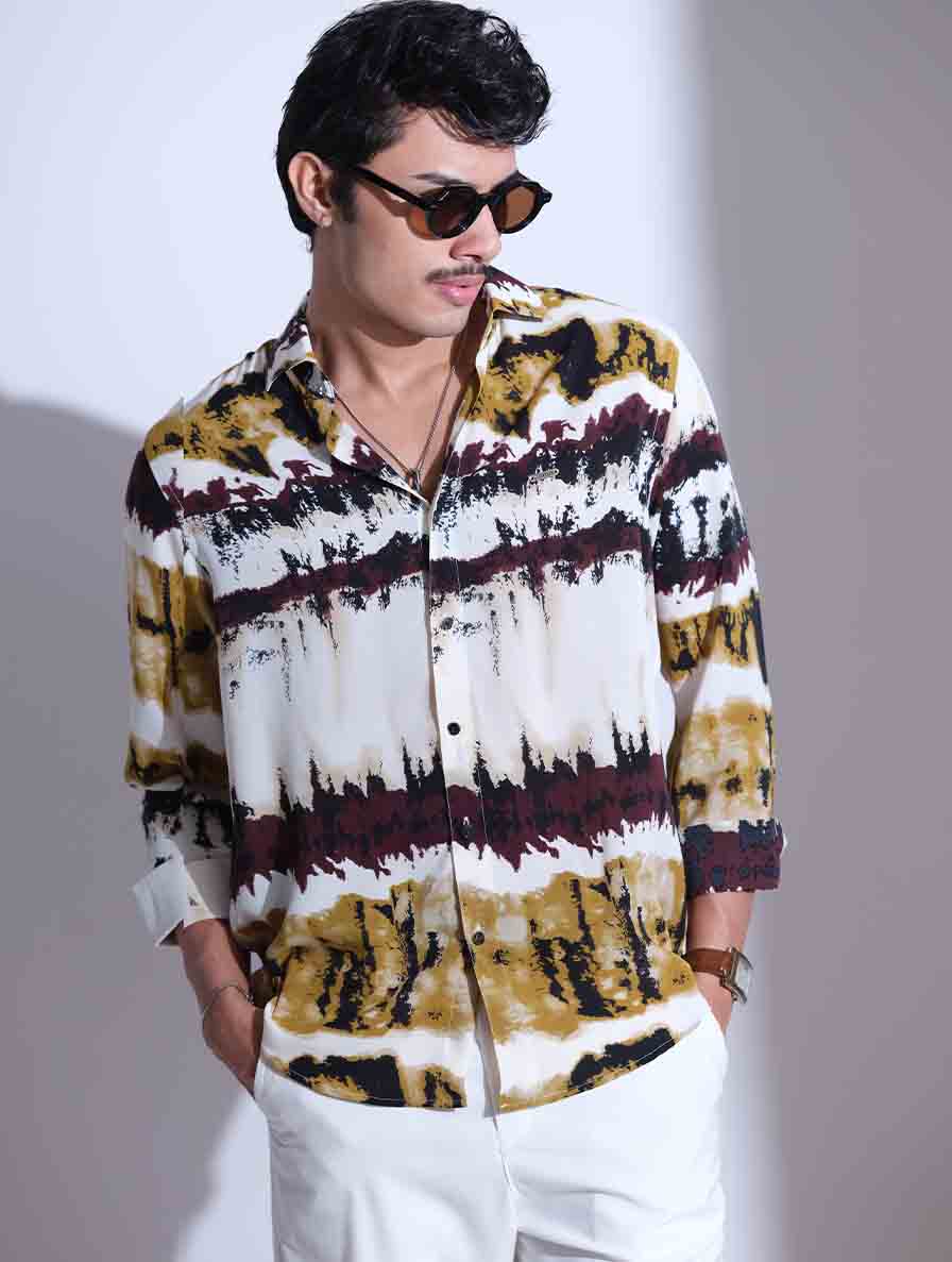 Yellow and maroon royal silk full sleeve shirt