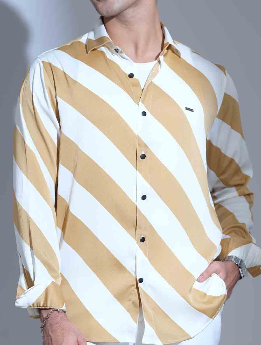 Yellow and white cross stripe design full sleeve shirt