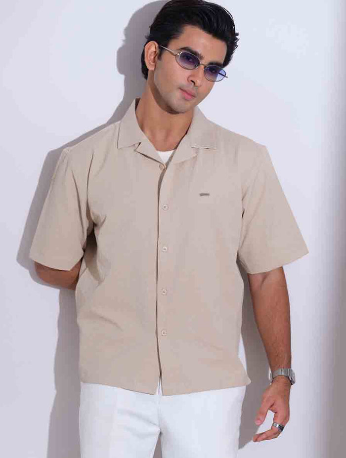 Cream stripe texture popcorn havana shirt