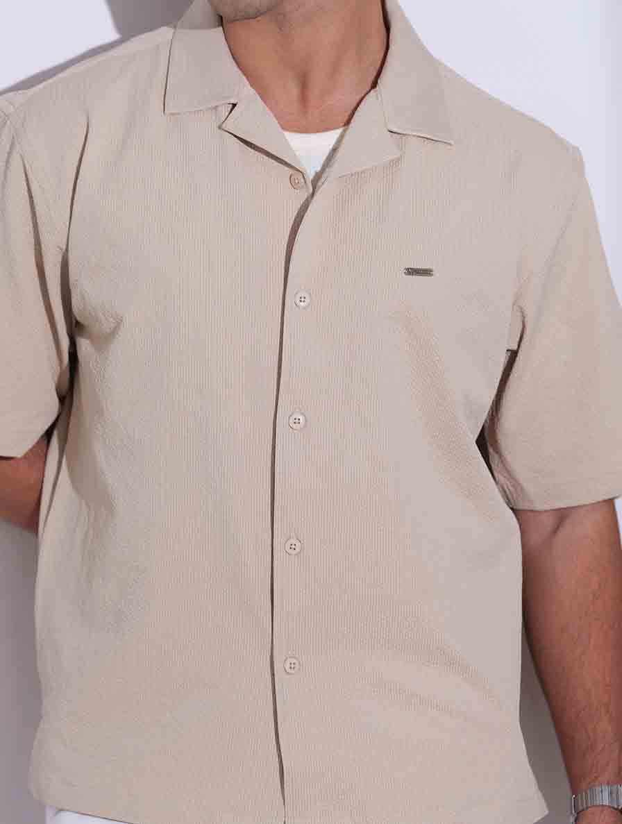 Cream texture design drop shoulder havana shirt
