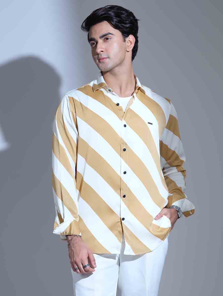 Yellow and white cross stripe design full sleeve shirt