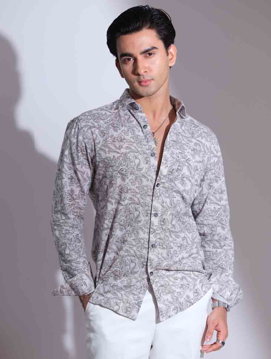 Gray Ash Flower Print Full Sleeve Shirt