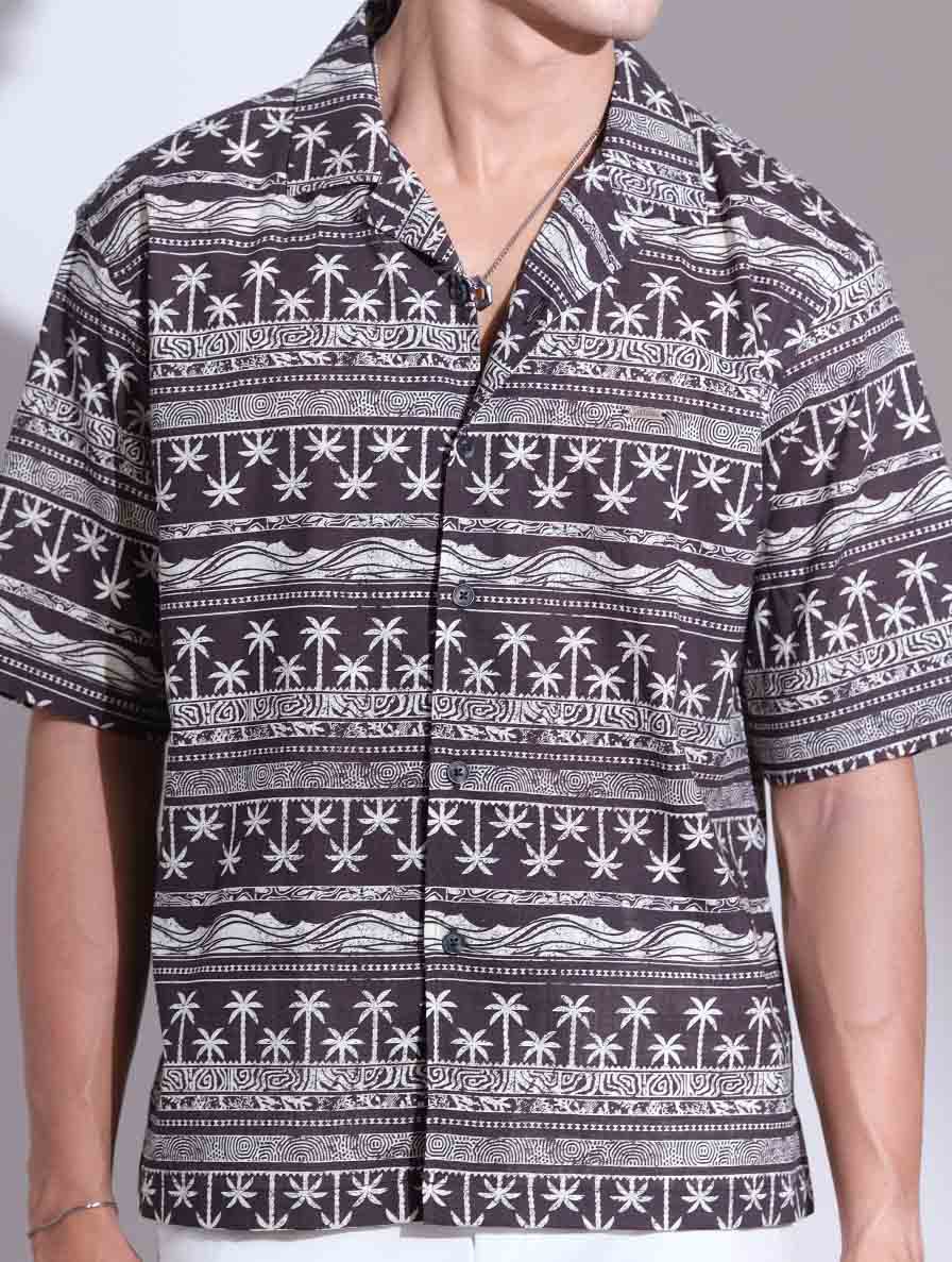 Black printed drop shoulder havana shirt
