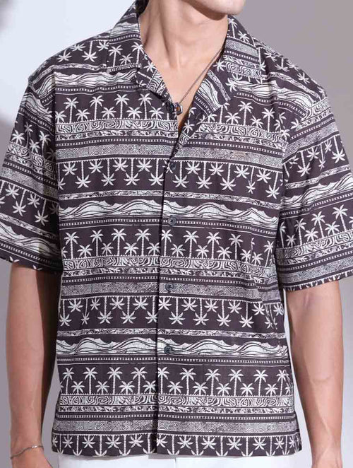 Black cream tree printed havana shirt