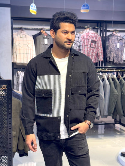Black pocket contrast denim jacket