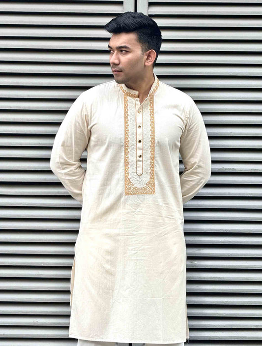 Butter Cream Embroidey Premium Panjabi