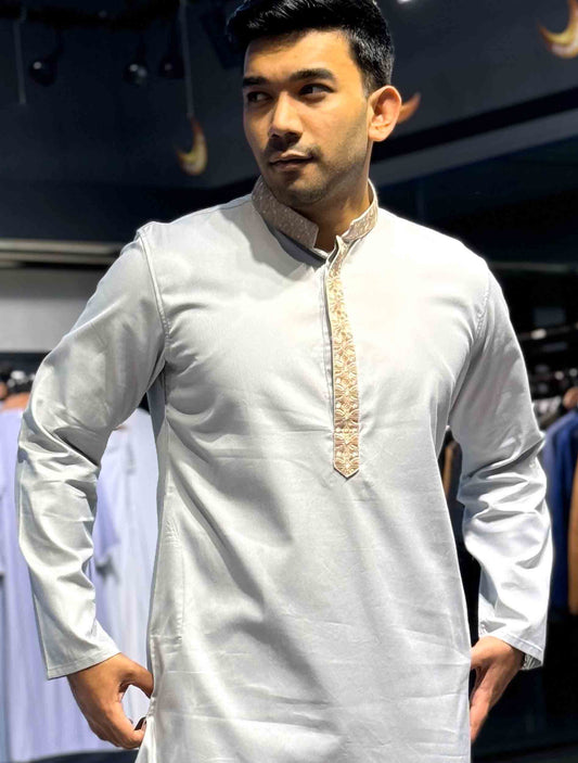 Concrete Gray Plate embroidery premium Panjabi