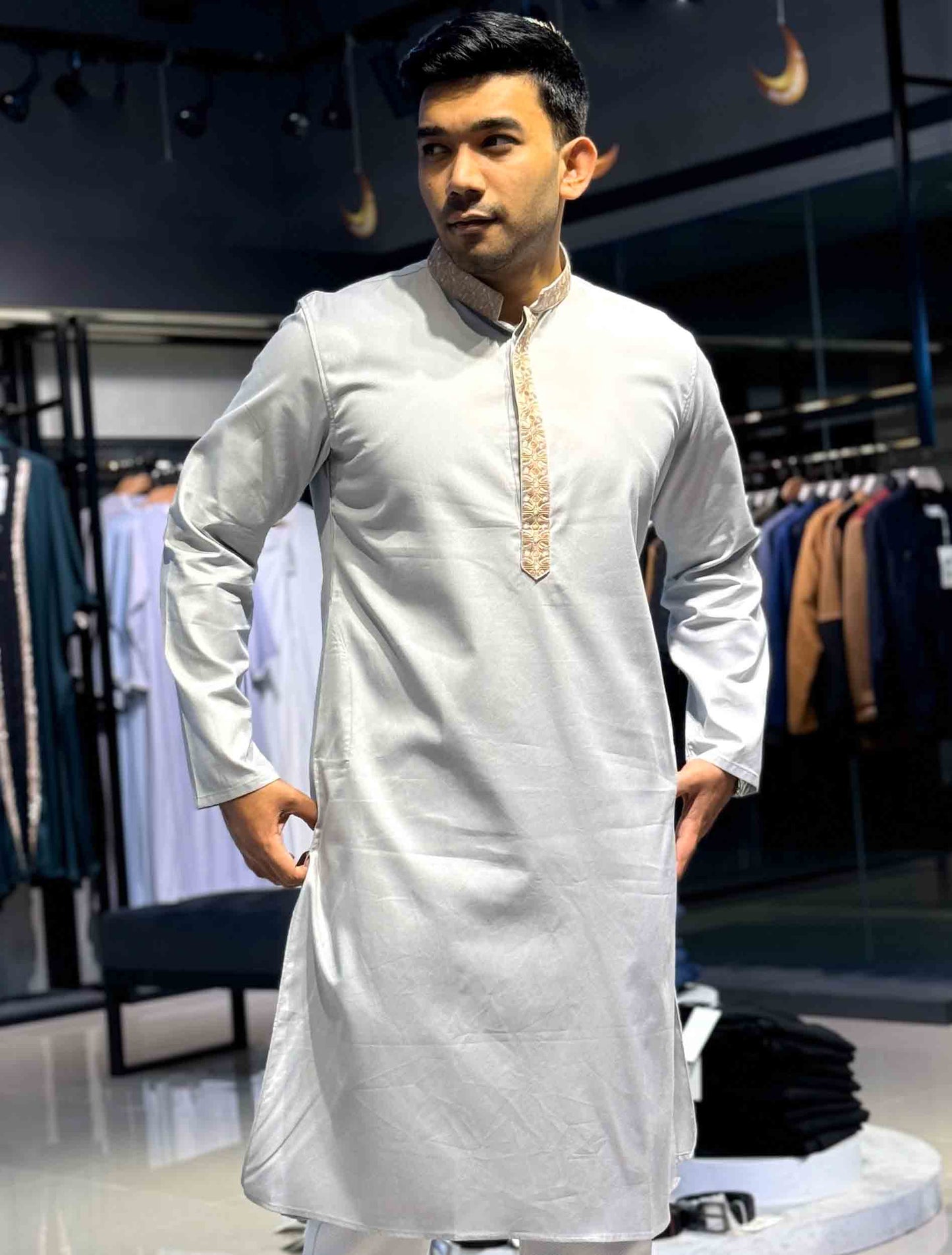 Concrete Gray Plate embroidery premium Panjabi