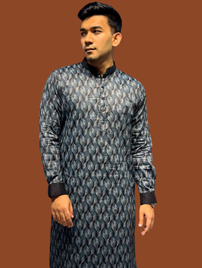 Shadow gray 3D abstract Printed Premium Panjabi