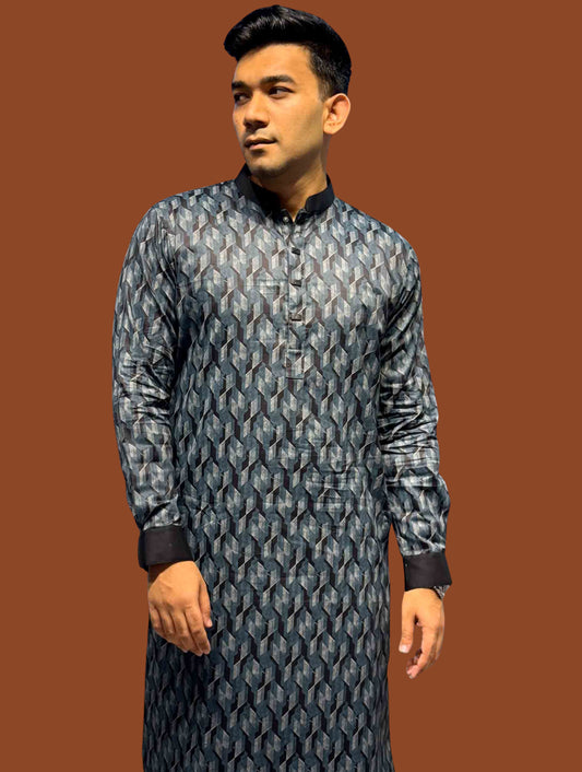 Shadow gray 3D abstract Printed Premium Panjabi