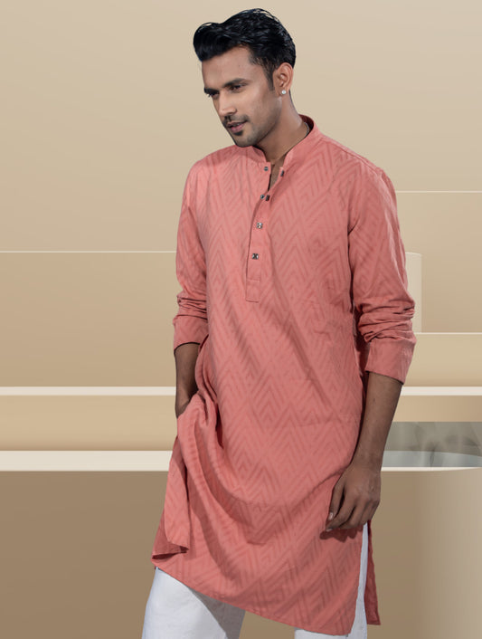 Coral Pink Texture Premium Cotton Panjabi