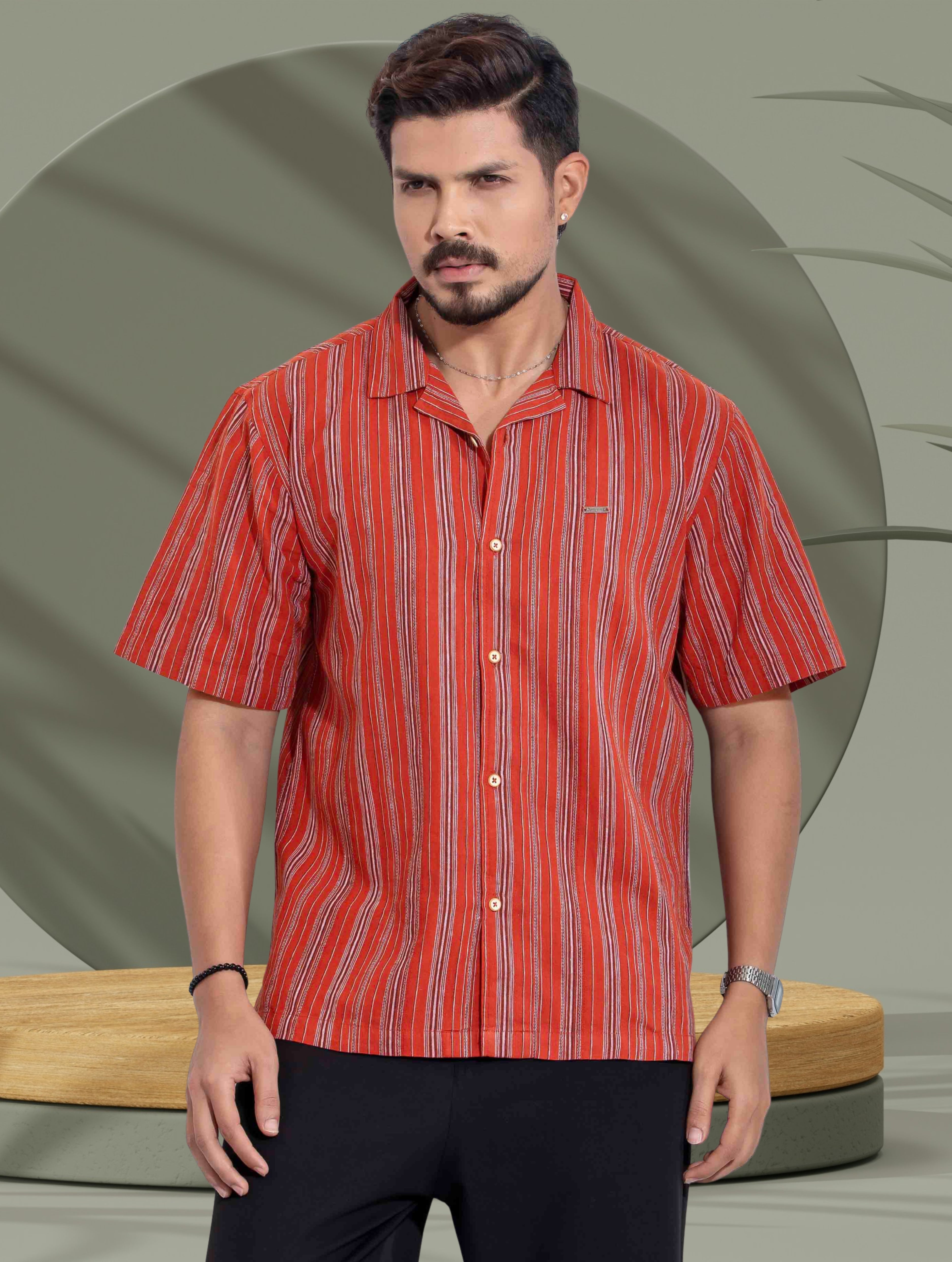 Tomato Red stripe Remi cotton Havana shirt