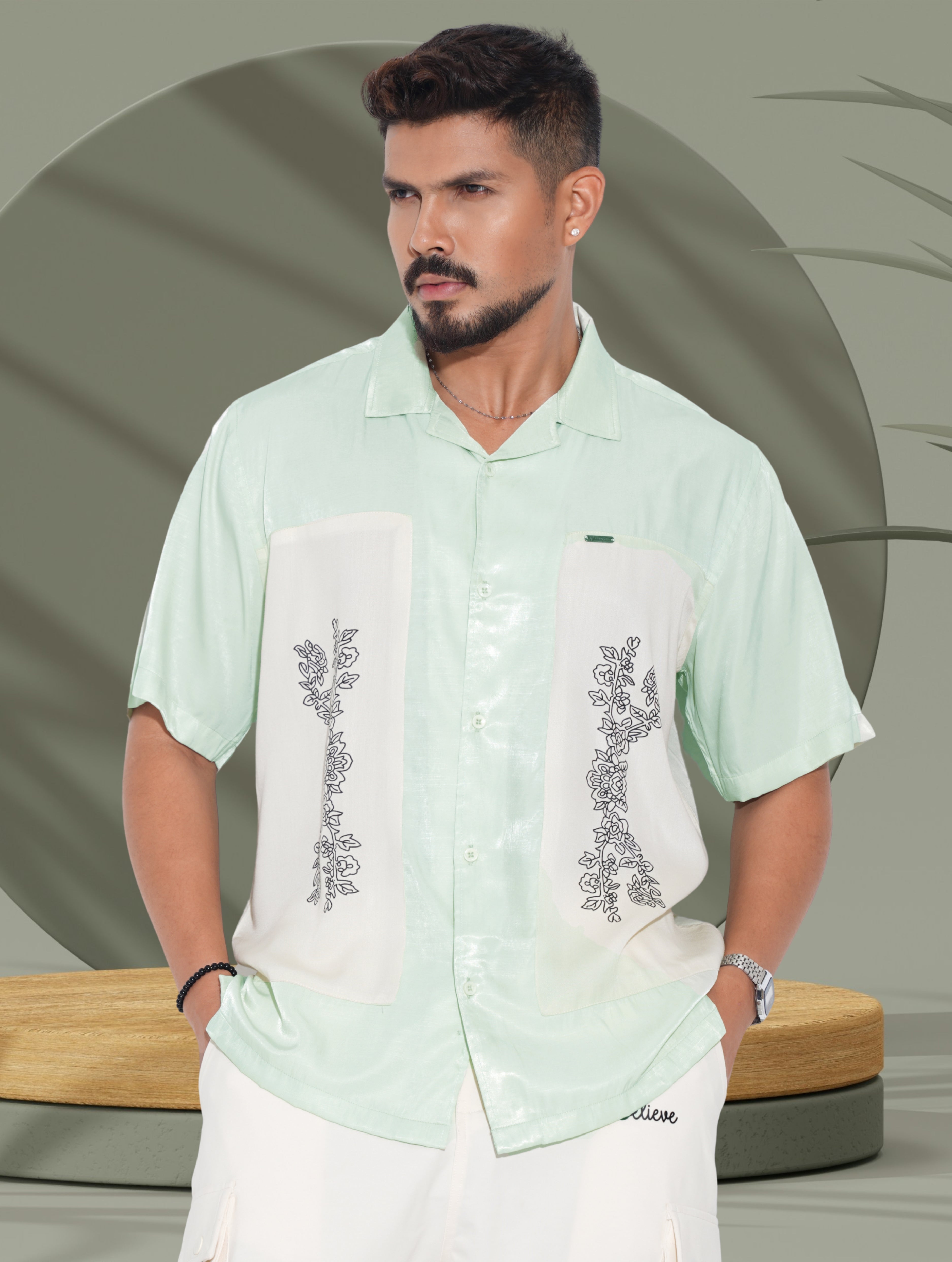 Paste color cream embroidey design premium havana shirt