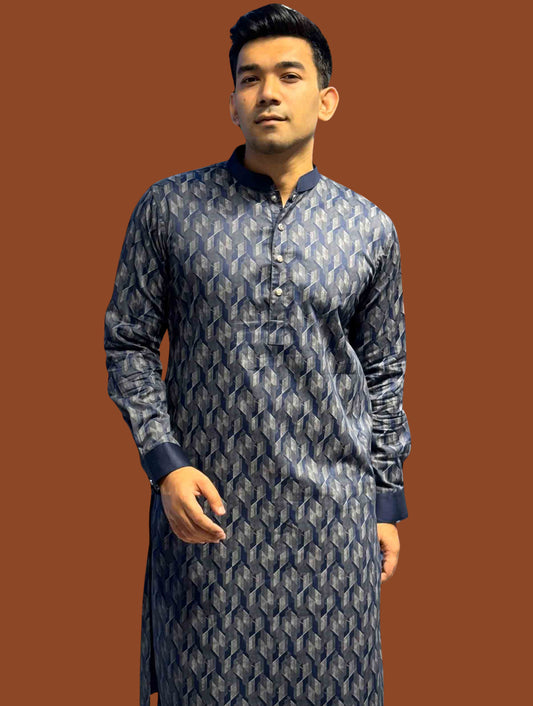 Midnight blue 3D abstract Printed Premium panjabi