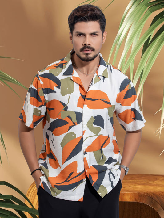 White orange Gray printed Viscos havana shirt