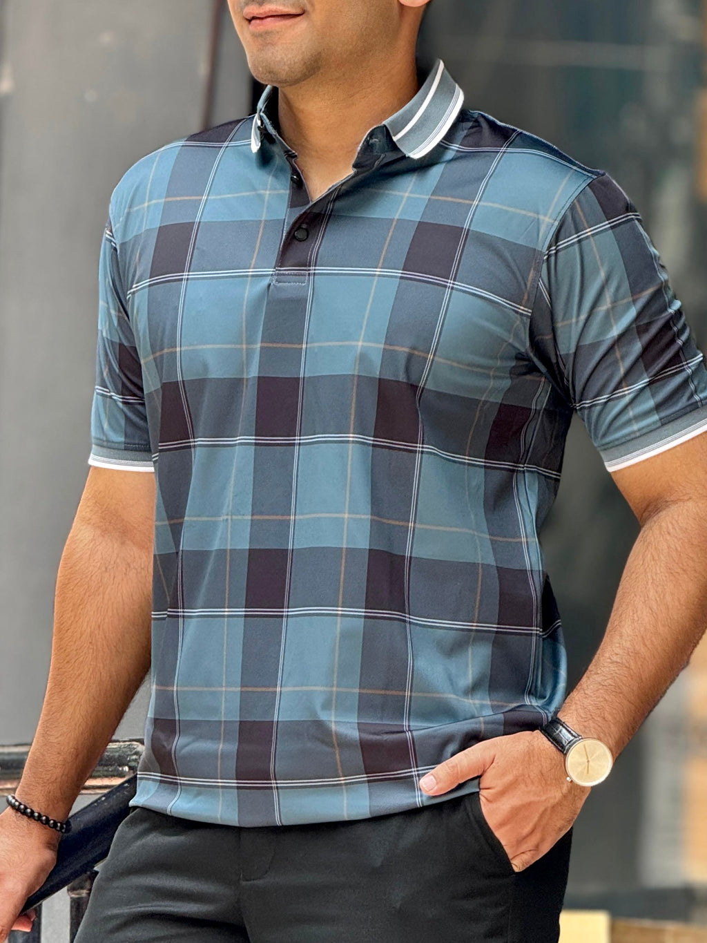 Hunter green Black check premium polo shirt