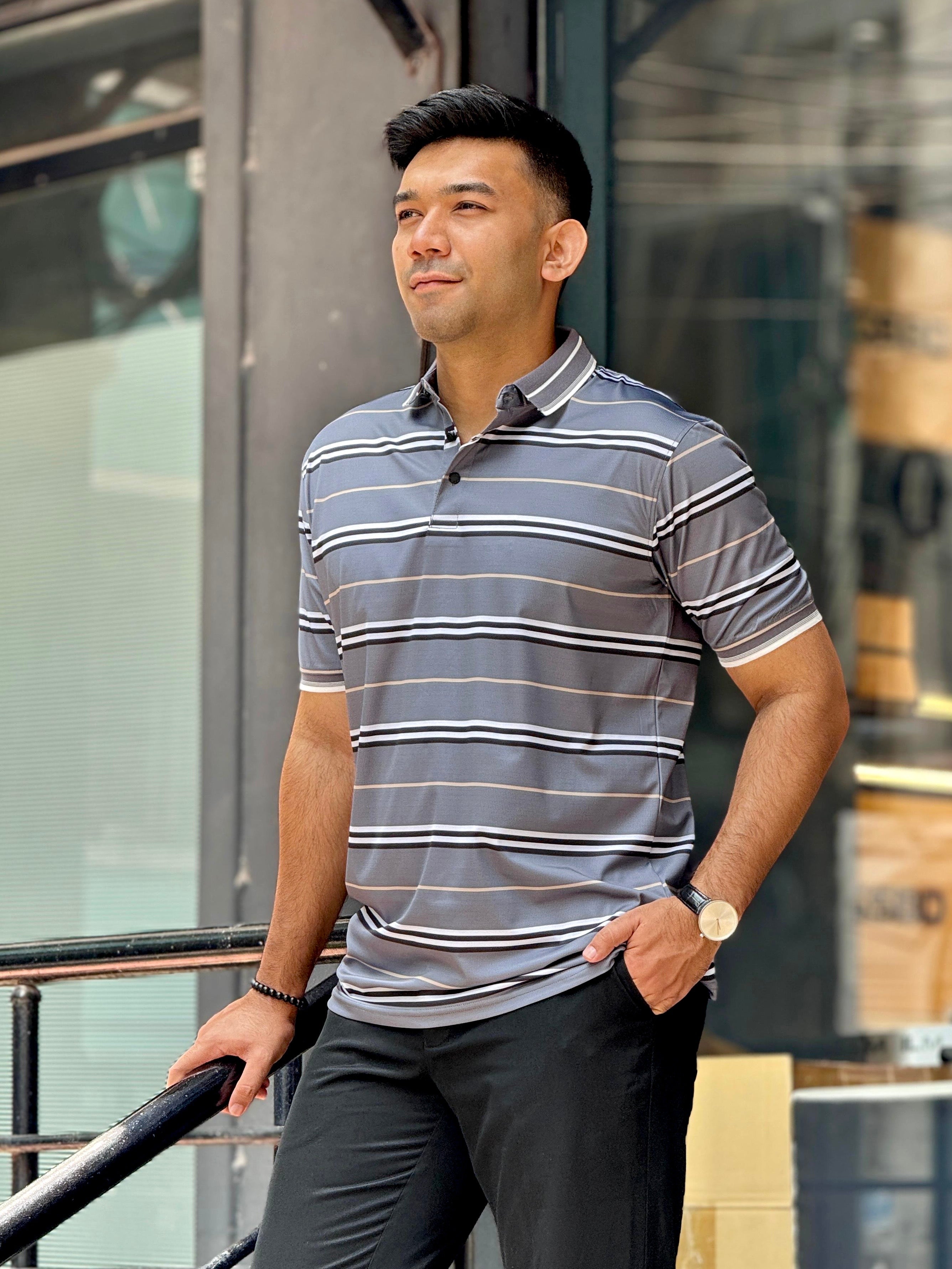 Lava grey stripe premium polo shirt
