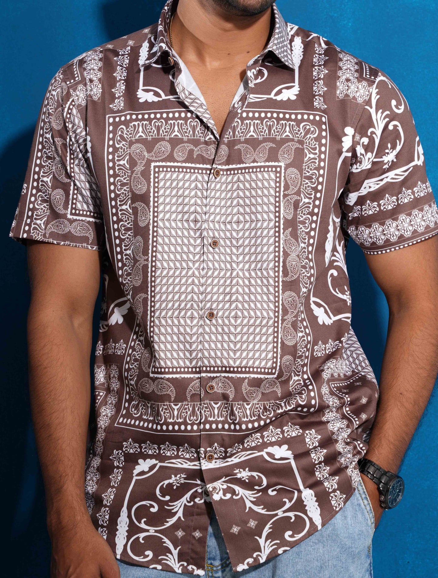 Coffee block printed magnet half sleeve shirt