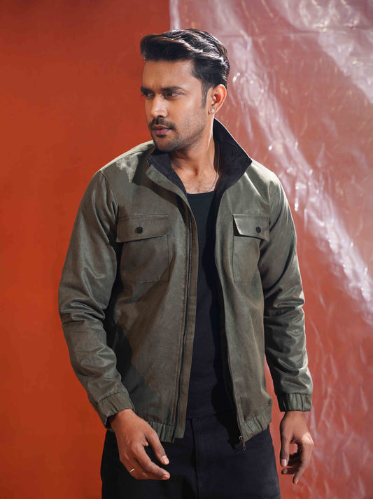 Olive suede leather jacket