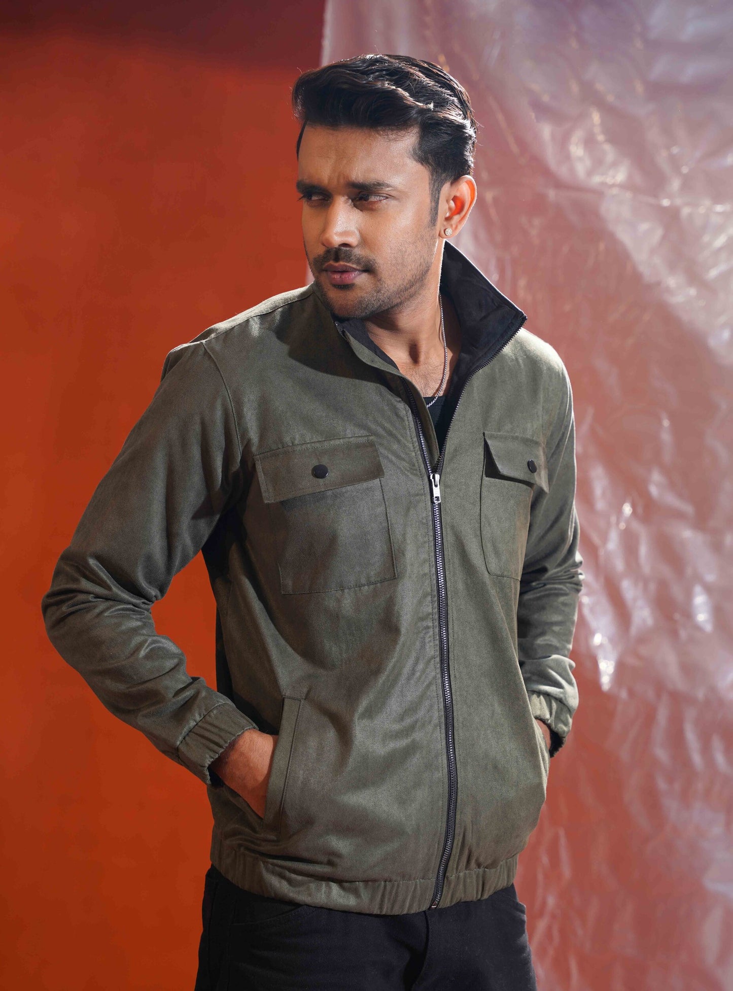 Olive suede leather jacket