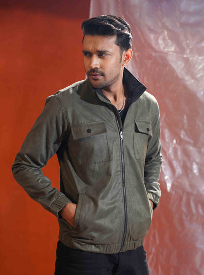 Olive suede leather jacket