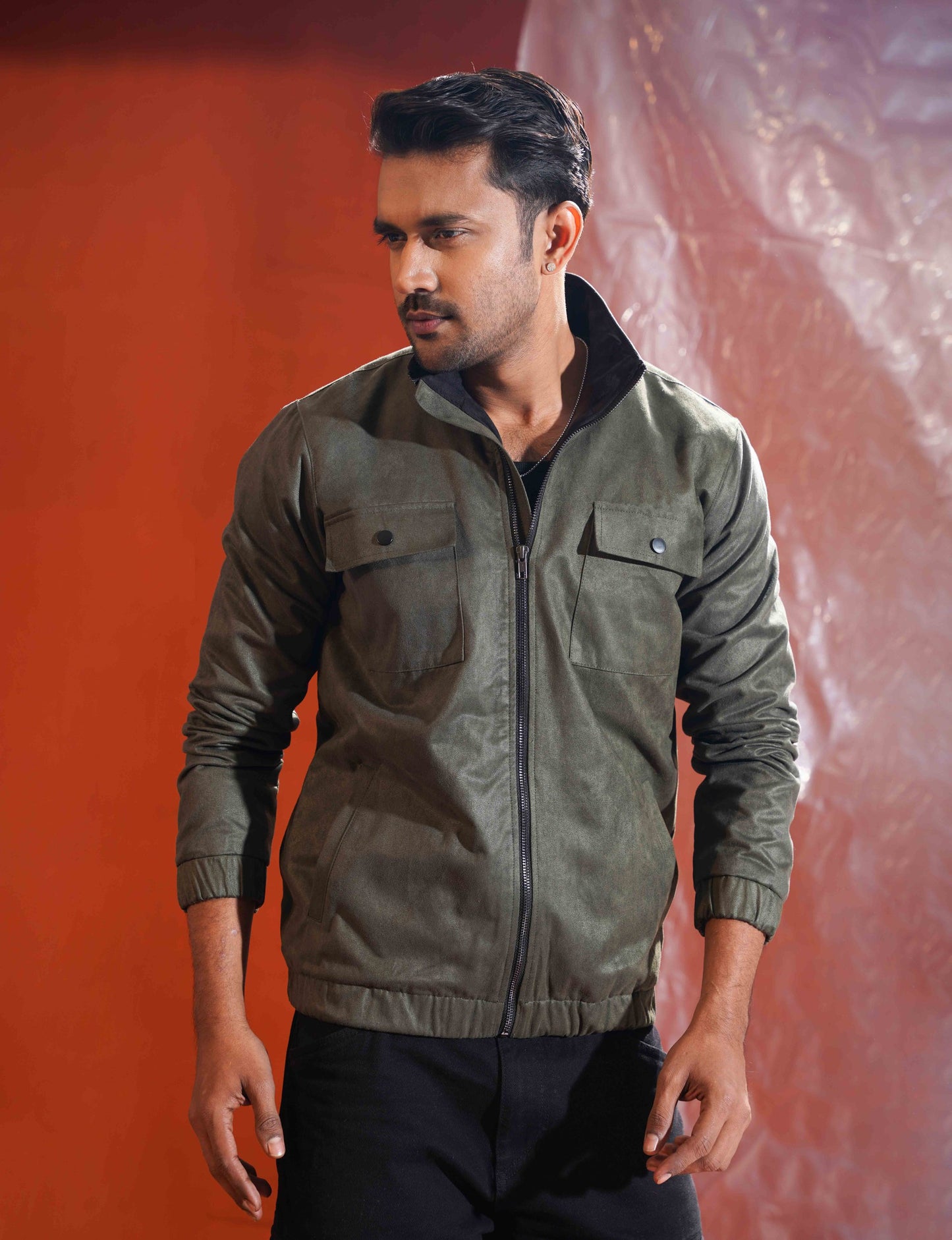 Olive suede leather jacket