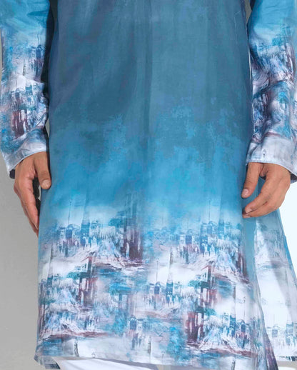 Sky color city printed panjabi