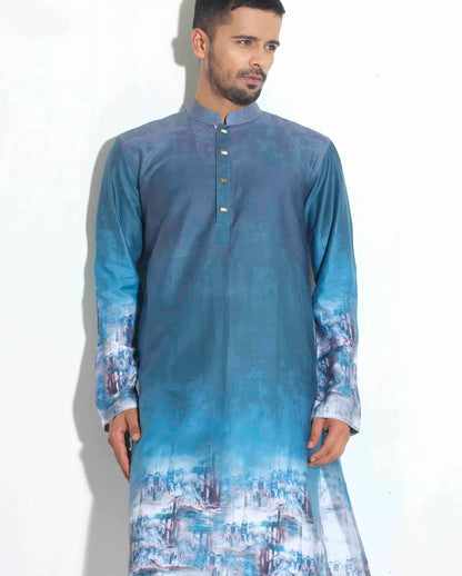 Sky color city printed panjabi