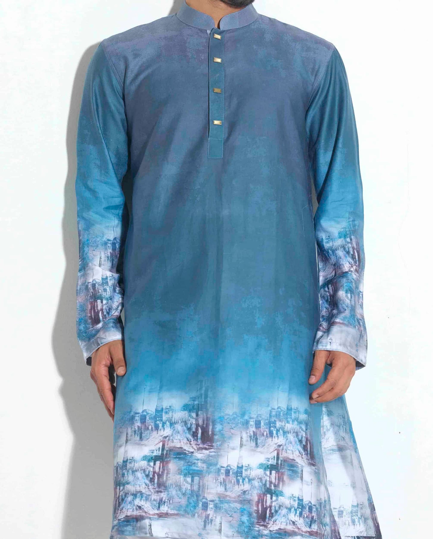 Sky color city printed panjabi