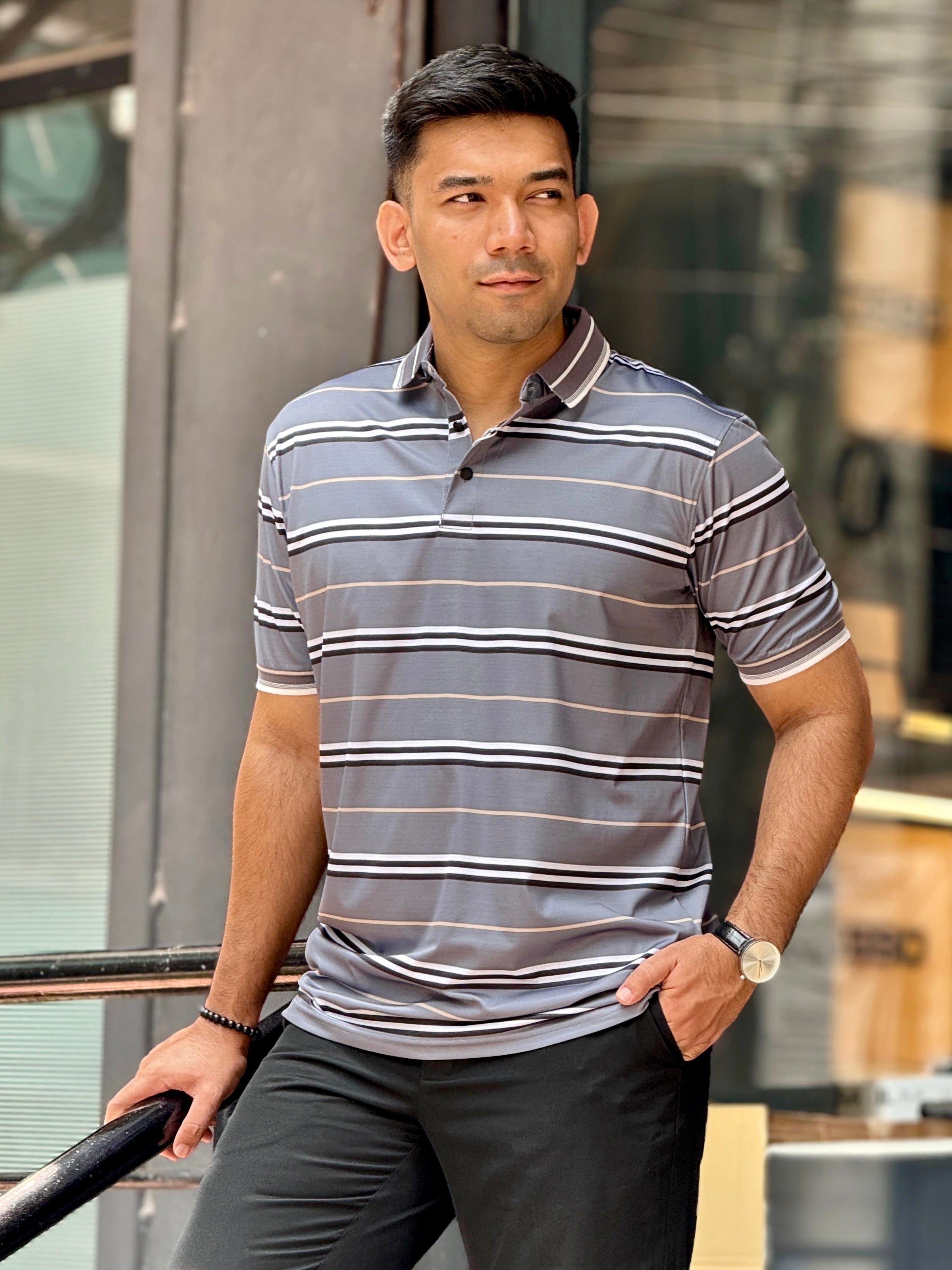 Lava grey stripe premium polo shirt