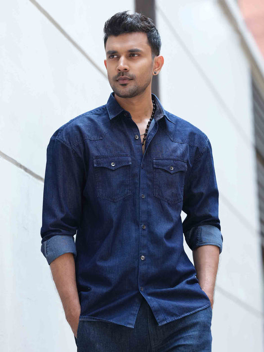 Dark Blue denim Drop shoulder full sleeve shirt