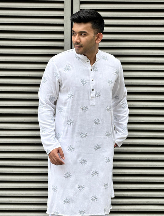Powder White Full body embroidery premium Panjabi