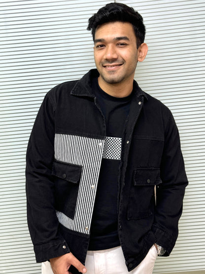 Black pocket contrast denim jacket