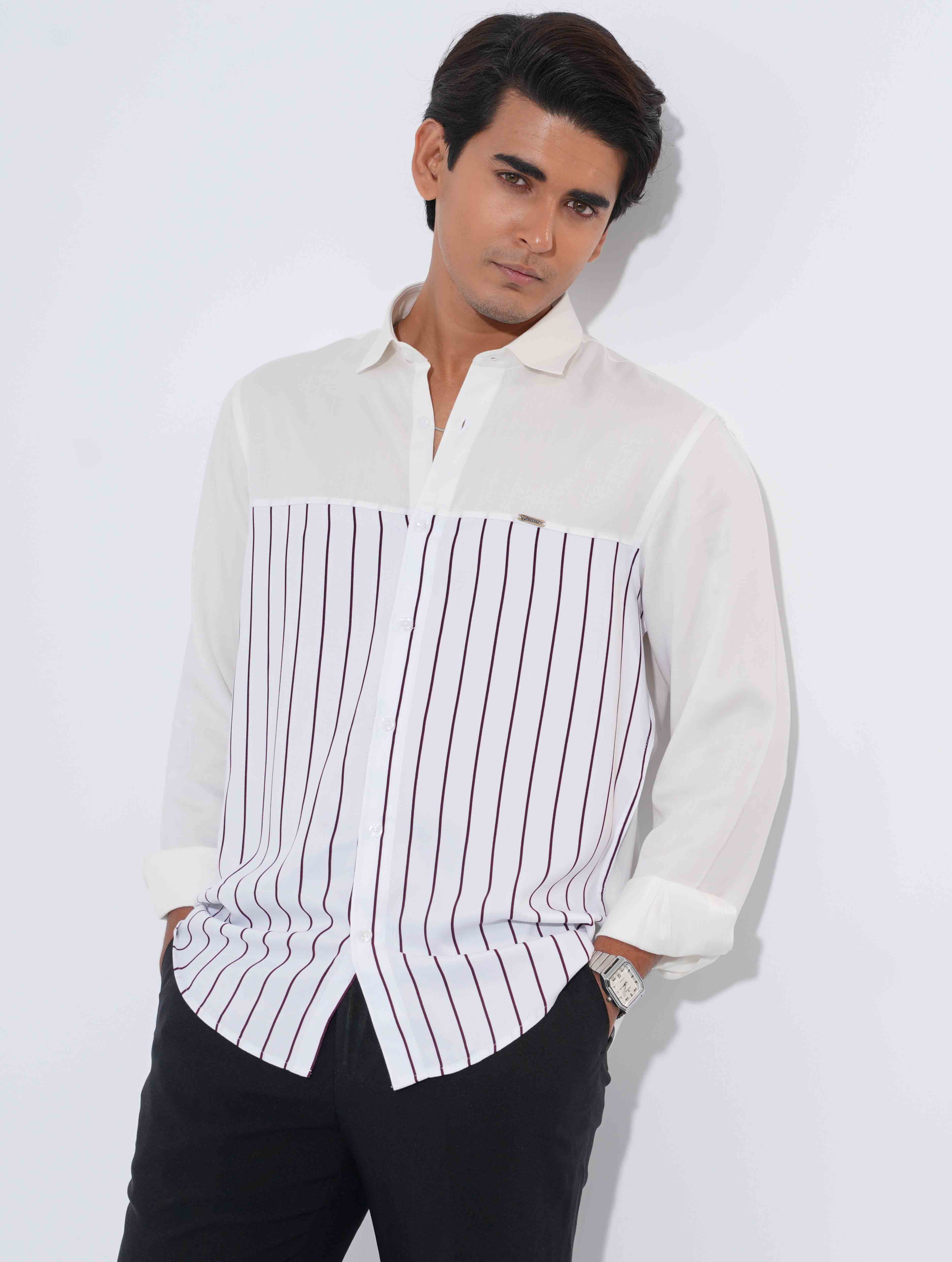 White Chest  thin Stripe Contrast Full sleeve Shirt