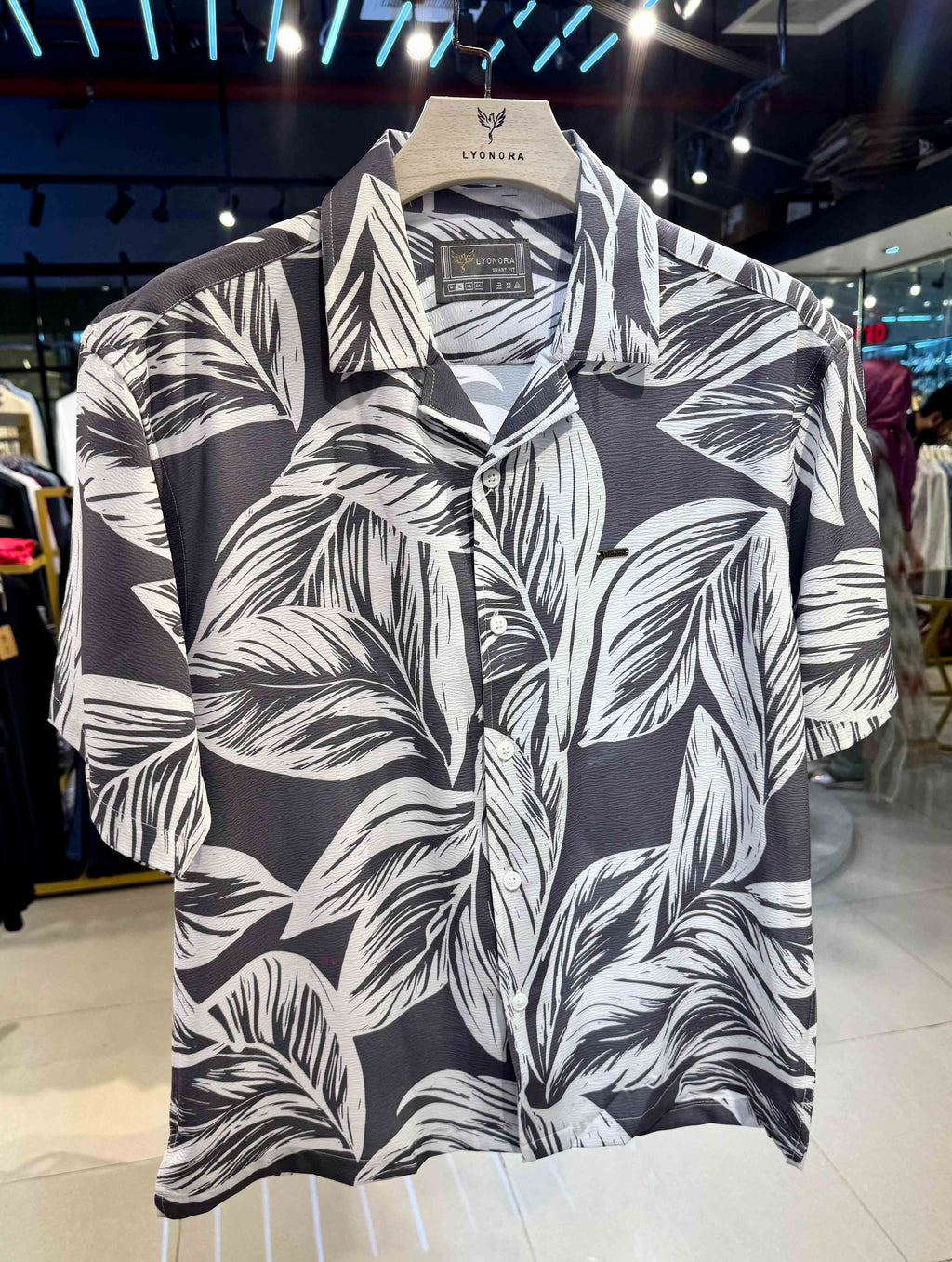White Ash Leaf Stitch Fabric Print Havana Shirt