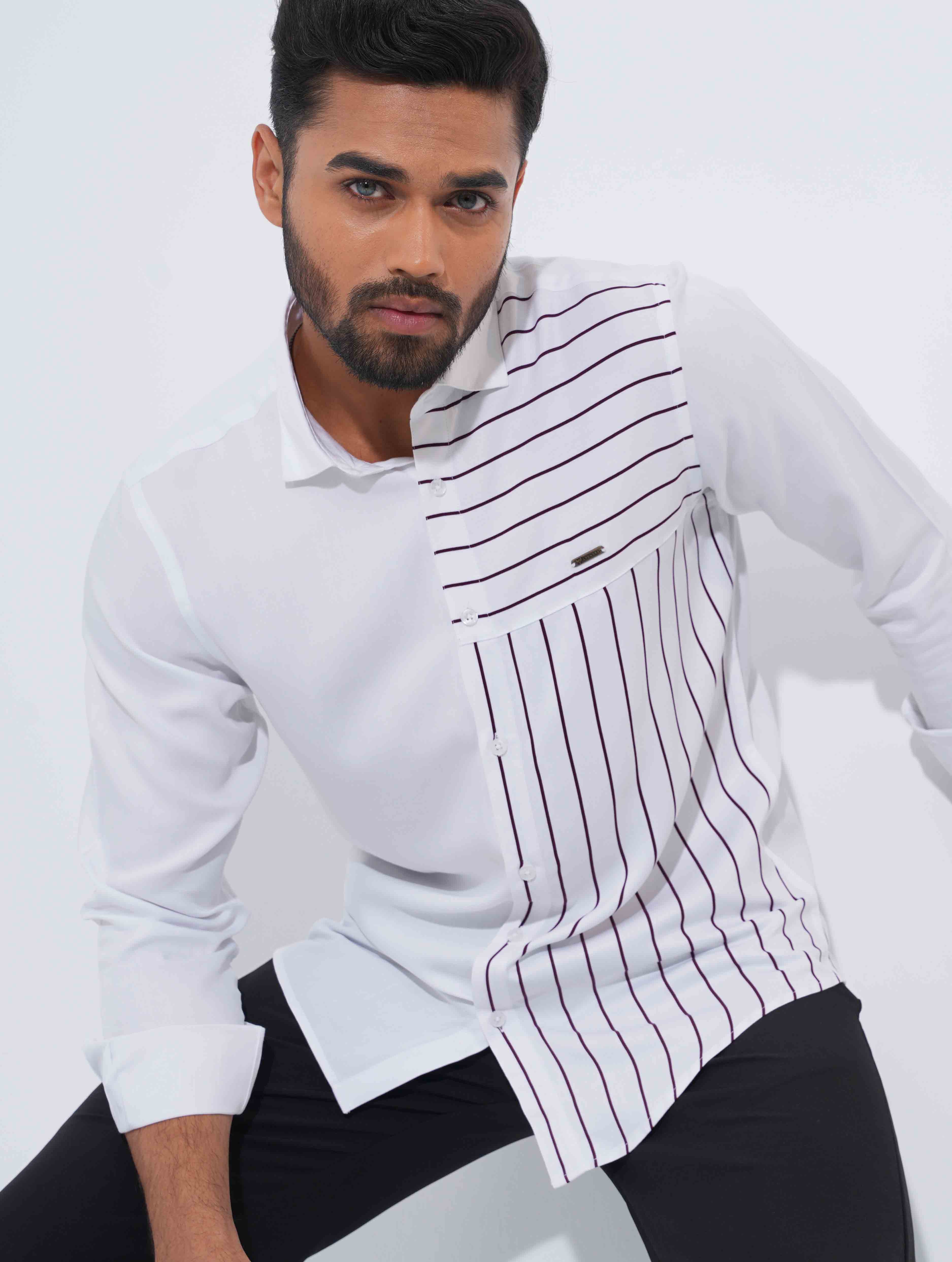 White Shoulder Stripe Contrast Full sleeve Shirt