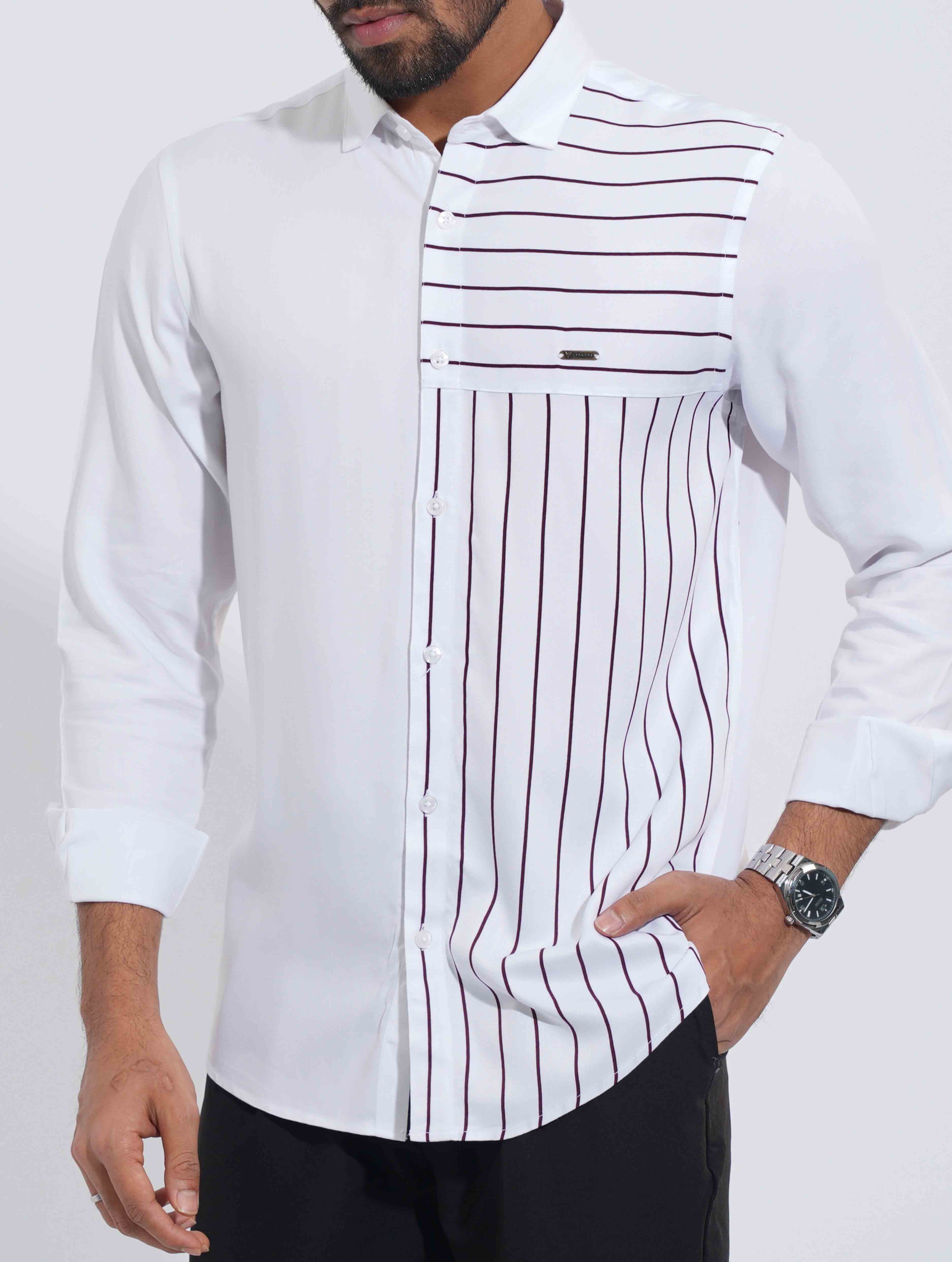 White Shoulder Stripe Contrast Full sleeve Shirt