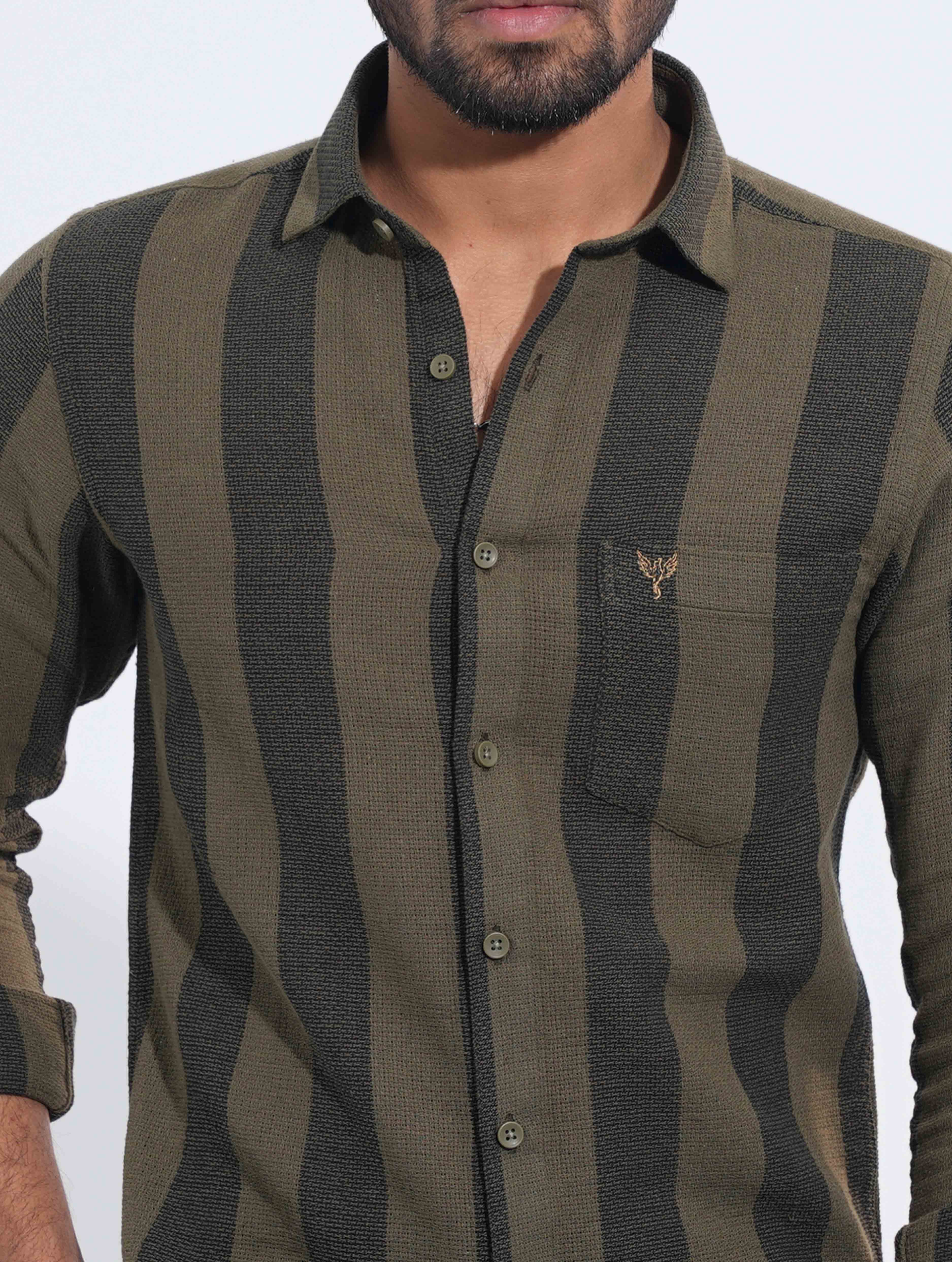 Army Green Black stripe remi cotton full sleeve