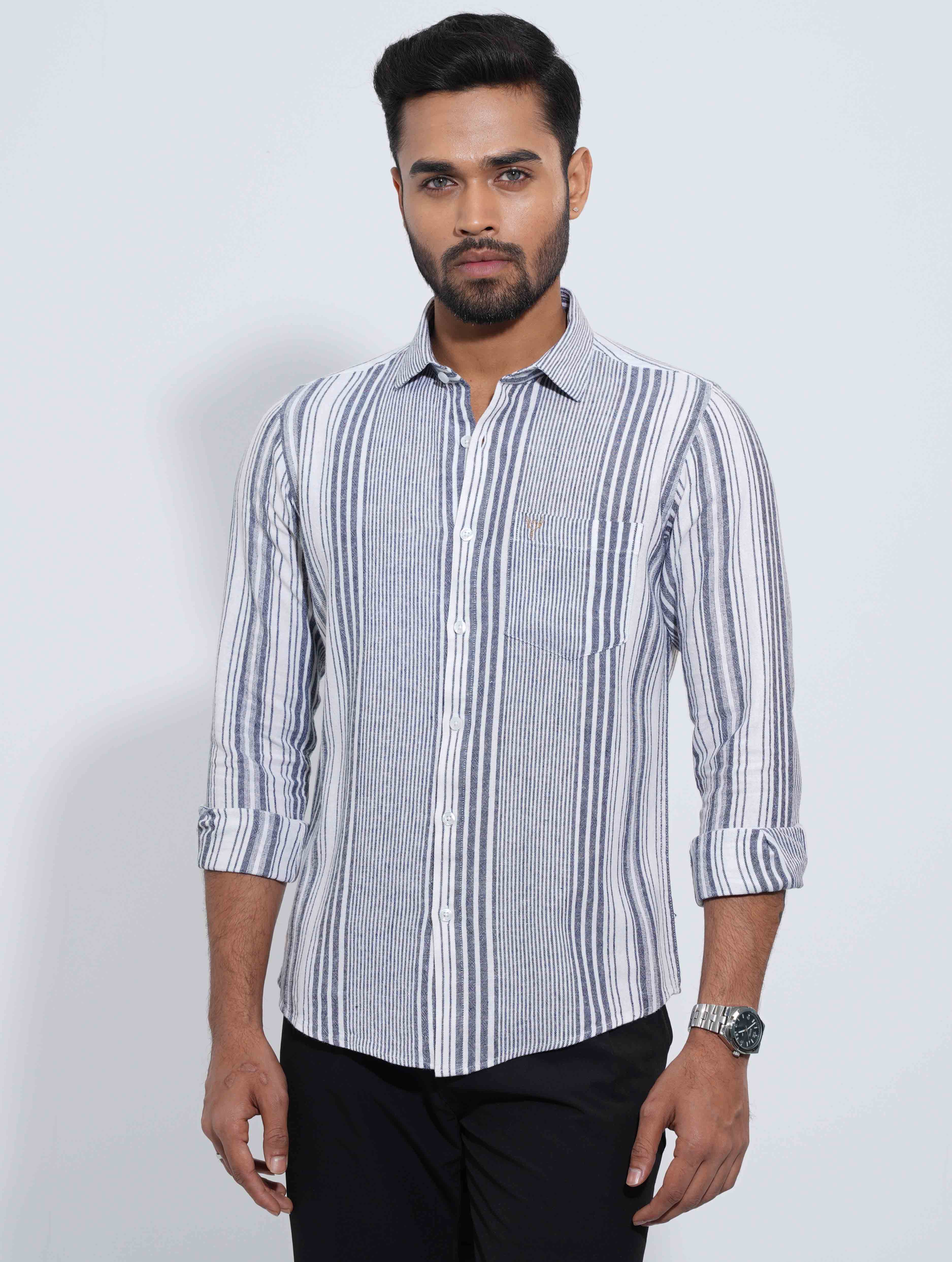 White stripe remi cotton full sleeve