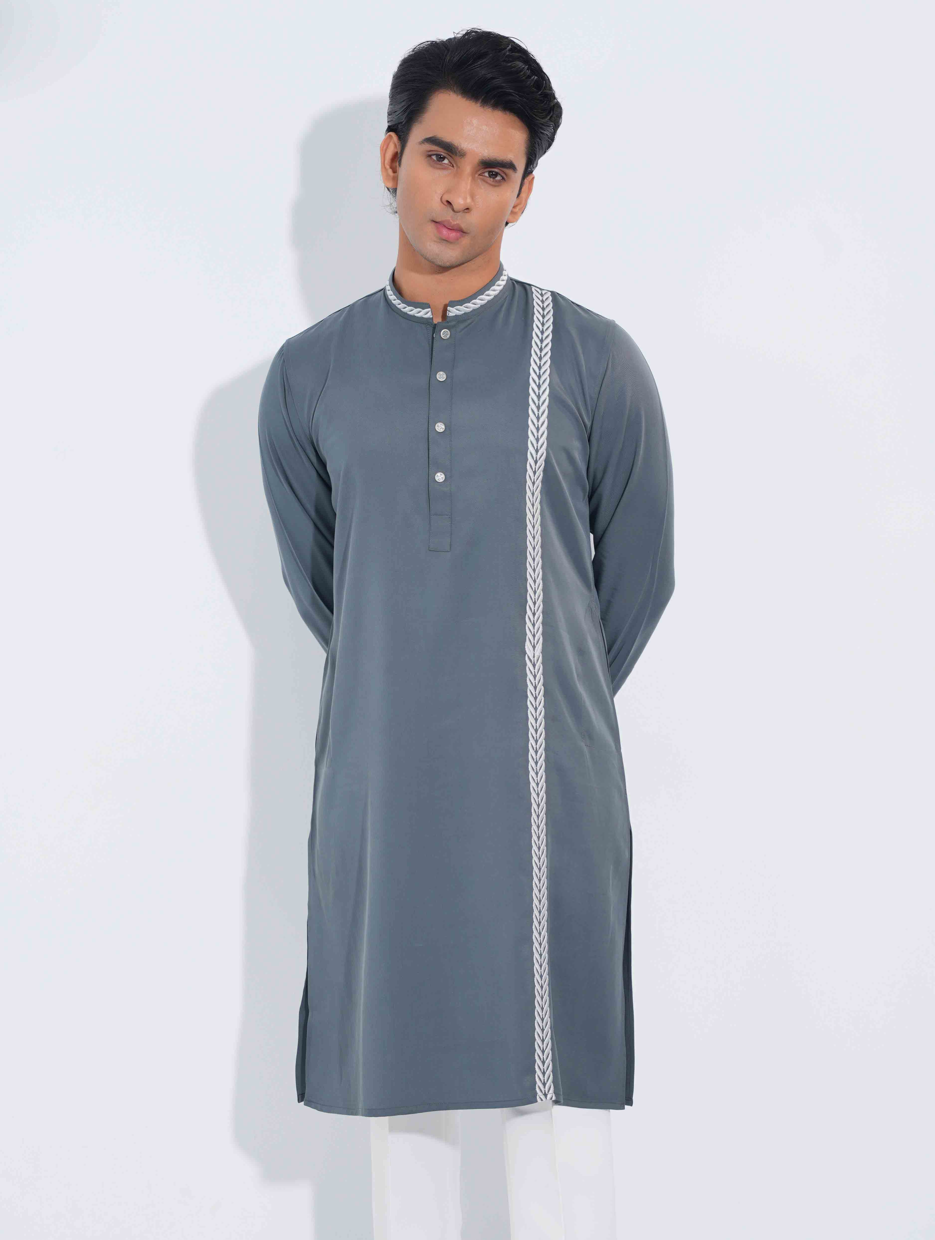 Slate grey embroidered panjabi