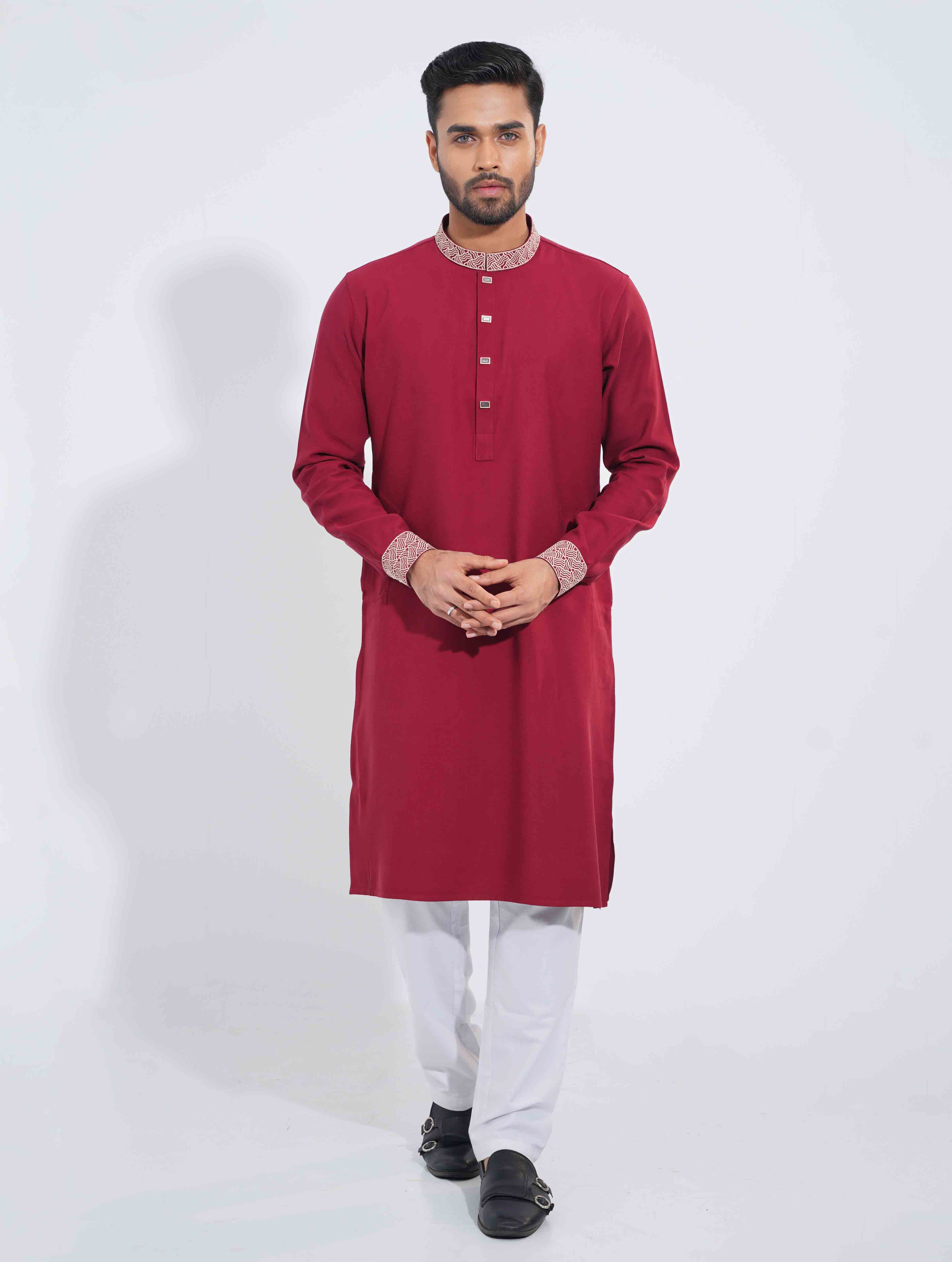 Burgundy Color Signature Embroidery Panjabi