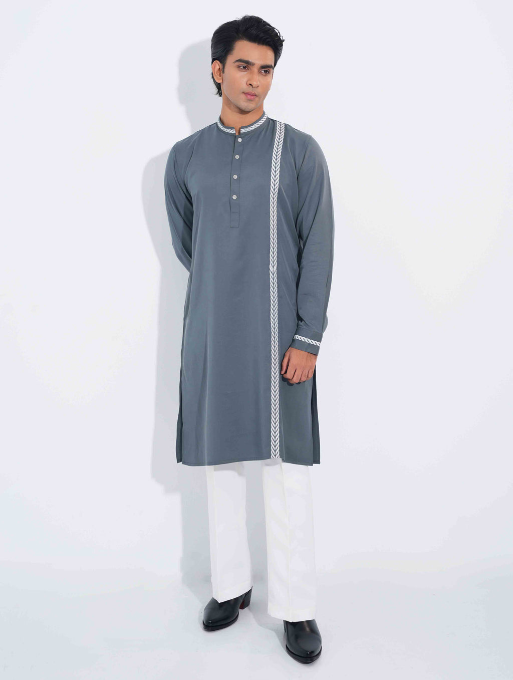 Slate grey embroidered panjabi