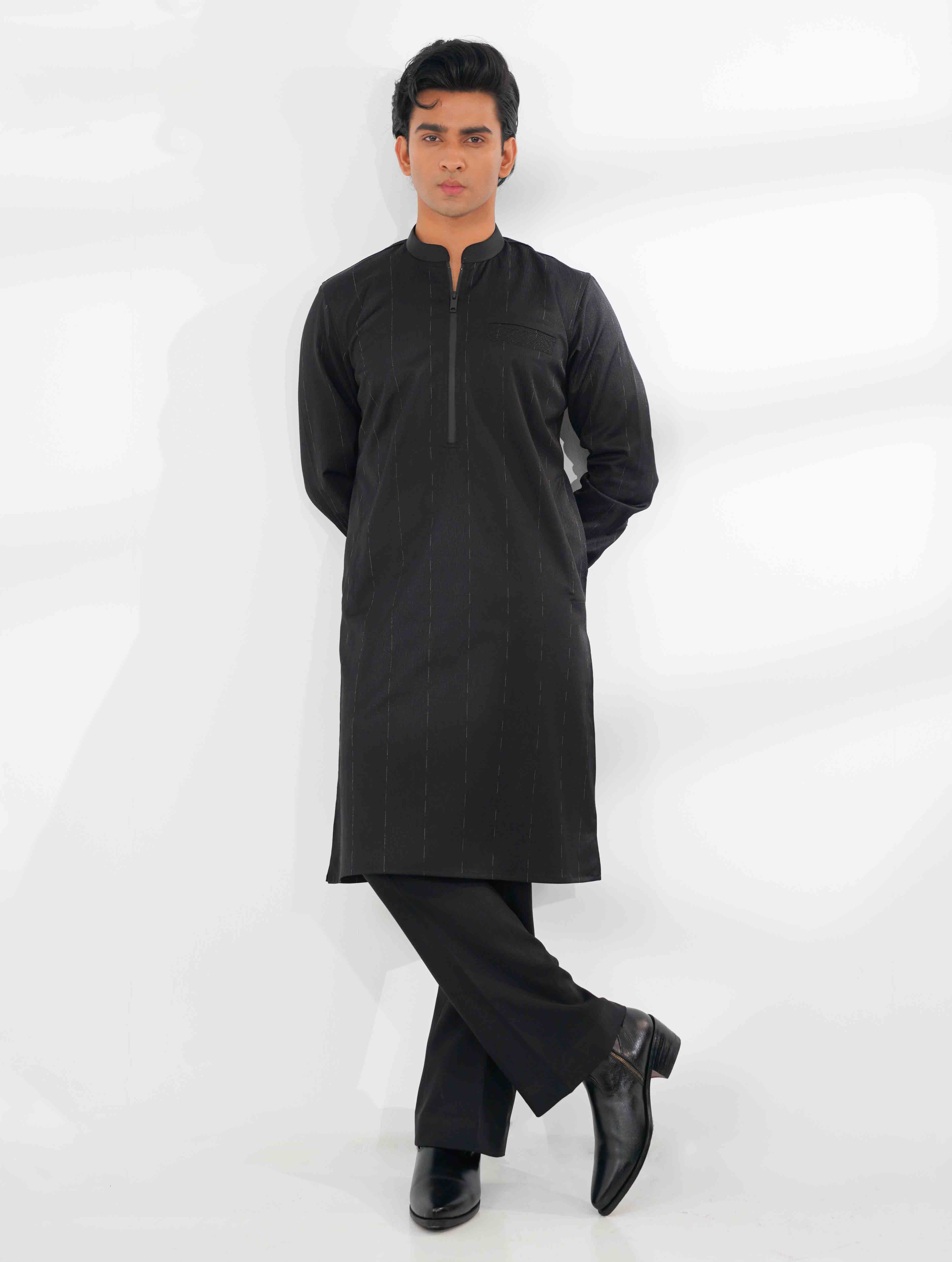 Black Luxury zipper design panjabi