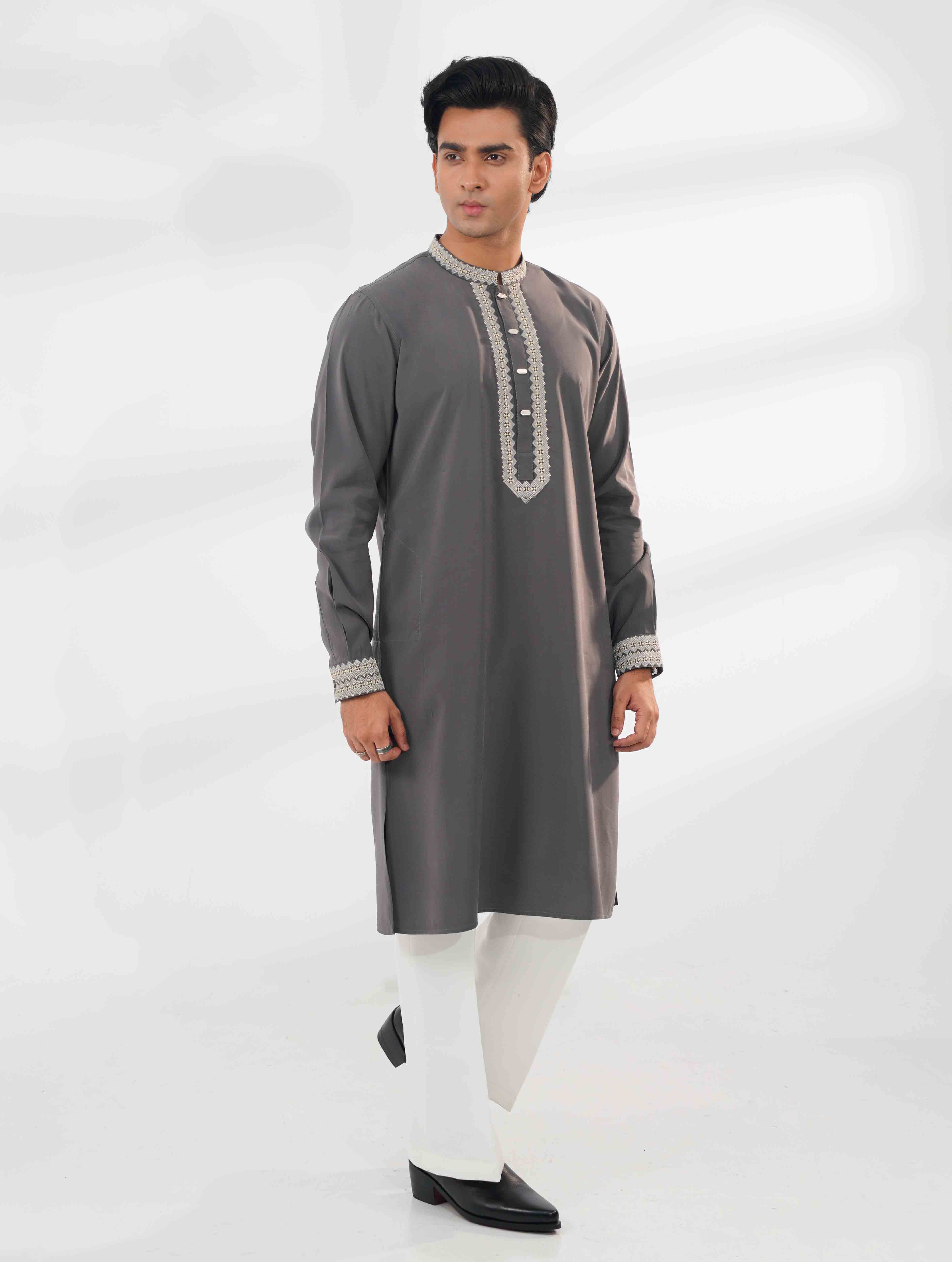 Grey embroidered panjabi