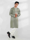 Light Olive Heritage Thread Embroidered Tencel panjabi