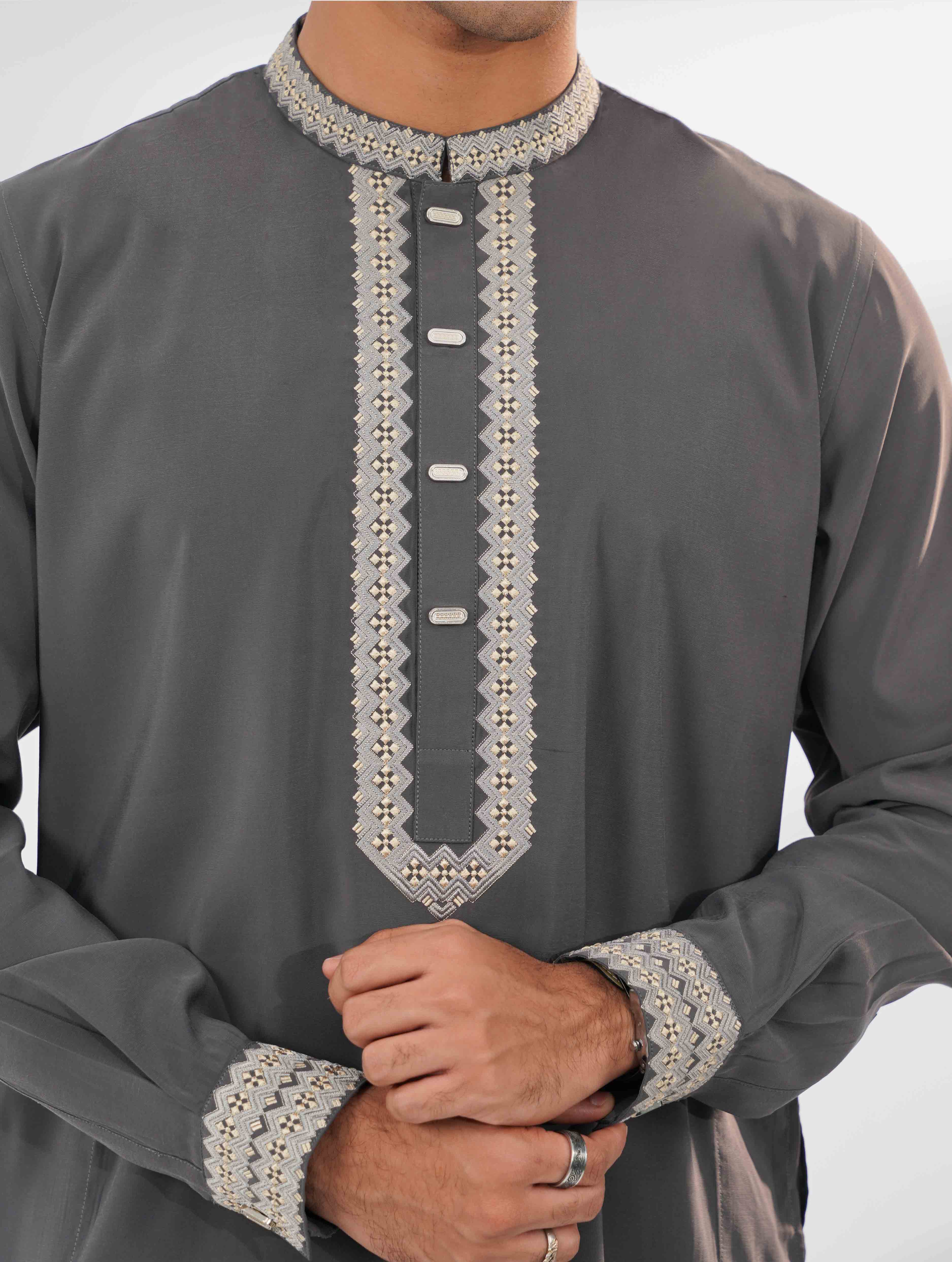 Grey embroidered panjabi