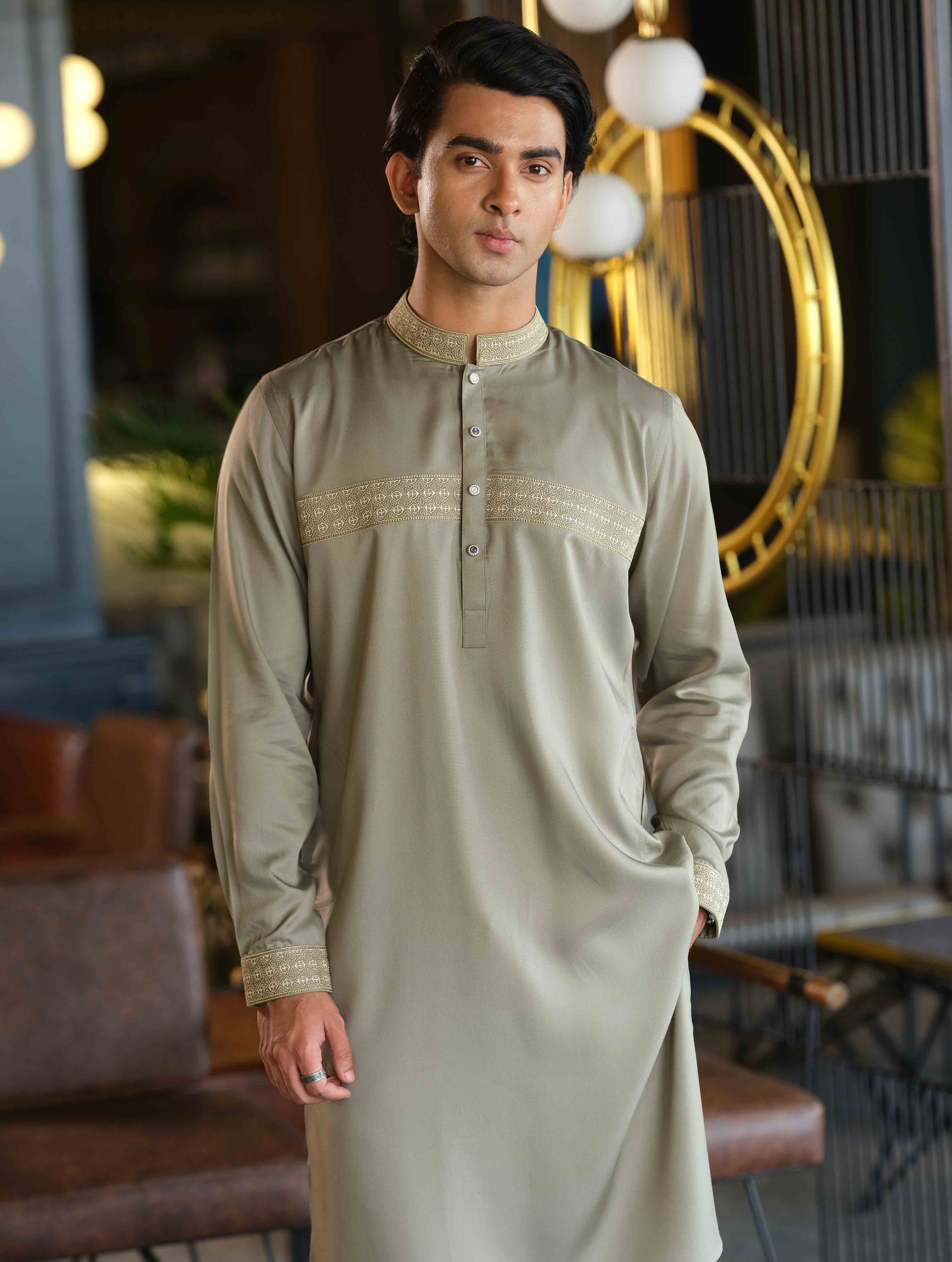 Olive Noor Elegant Chest Embroidered Panjabi