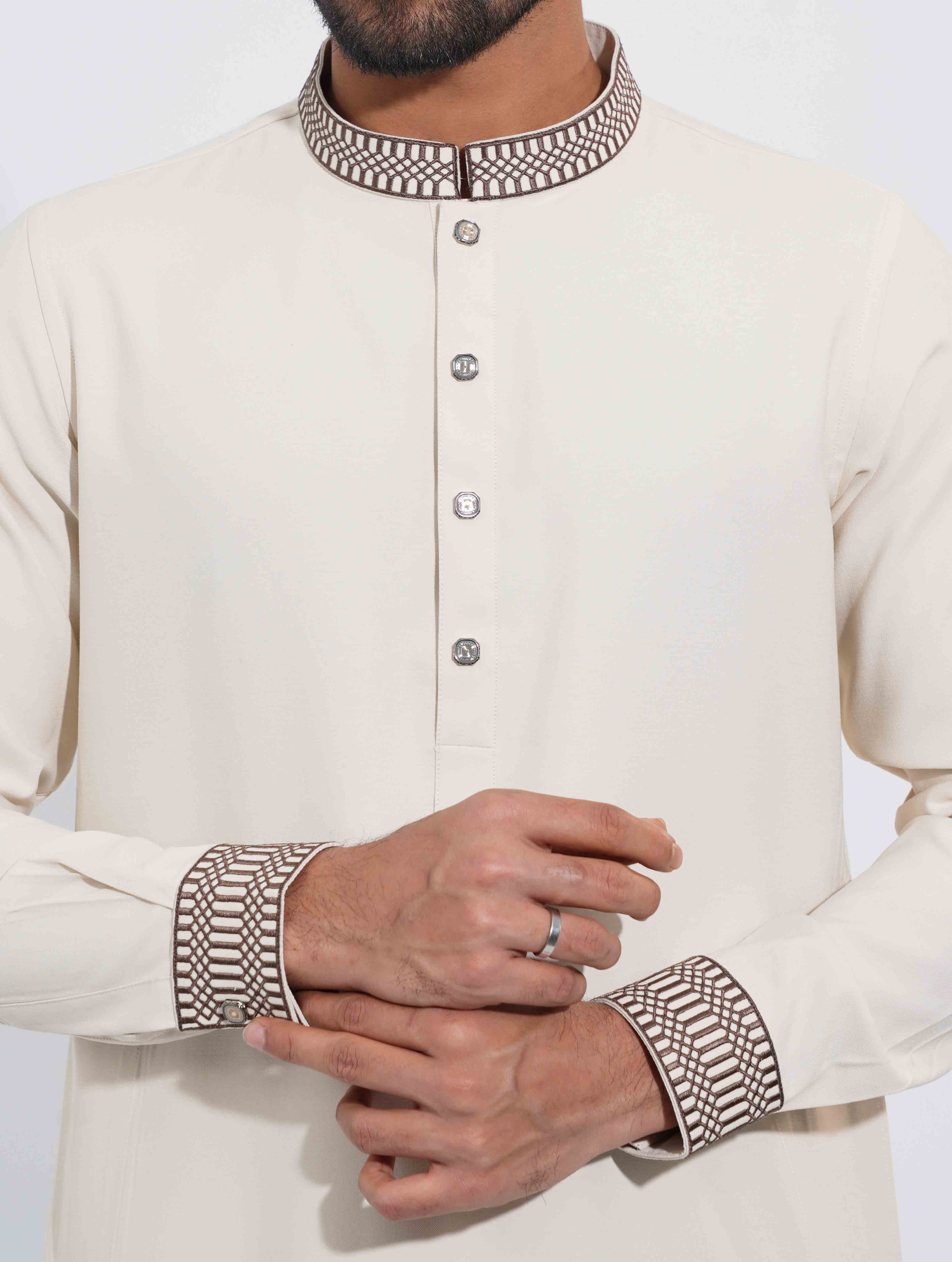 Ivory Color Shadow Mirage Signature Embroidery Panjabi